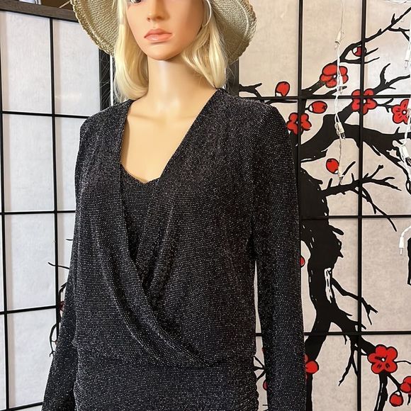 𝅺White House Black Market shimmering mini dress.  Size 10P NWT Black - Picture 5 of 14